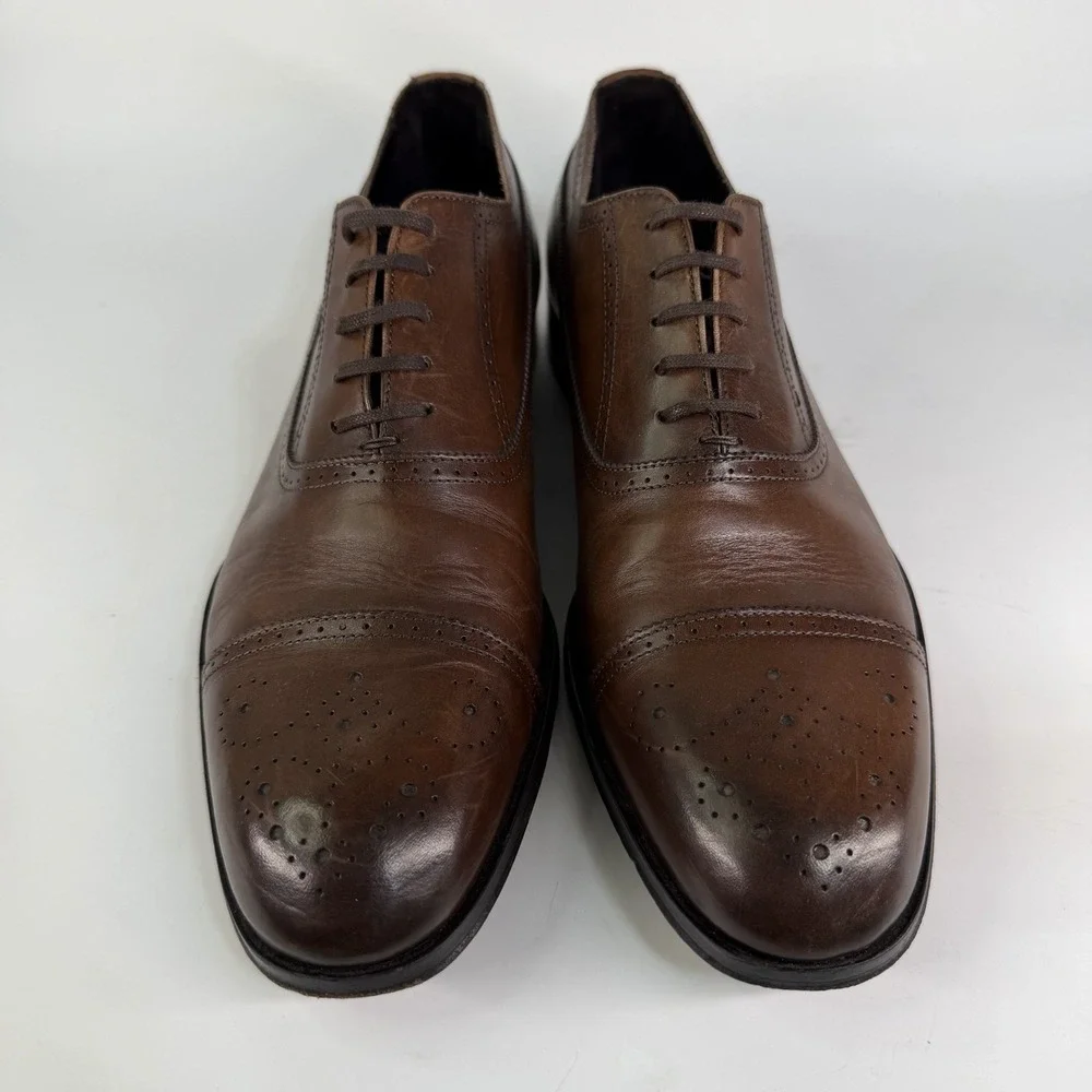 M GEMI Italian Leather Cap Toe Brogue Men 9.5 42.5 Oxford Dress Shoes Spade Sole